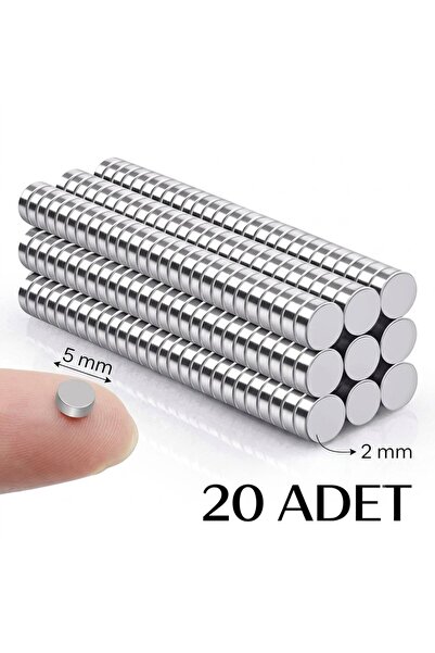 Dünya Magnet 20 Adet 5x2 Yuvarlak Mini Neodyum Mıknatıs Magnet Çap: 5 Mm Kalı...