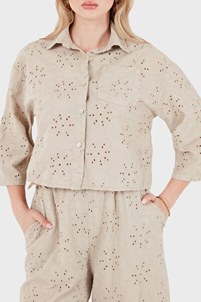 Via Dante Embroidery Detailed Pocketed Three Quarter Sleeve Shirt Shirt 2531