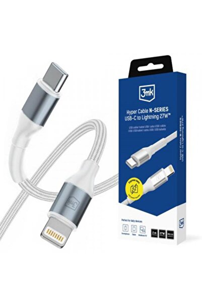 3MK Cablu de date și încărcare Hyper N USB-C la Lightning, 27W, 2m, Alb