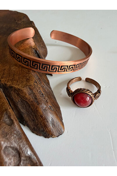 Rupen Kraft Natural agate stone 100% pure copper bracelet ring combo adjustab...