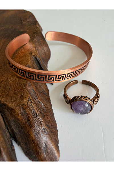 Rupen Kraft 100% Pure Copper Bracelet and Ring Combination with Natural Ameth...