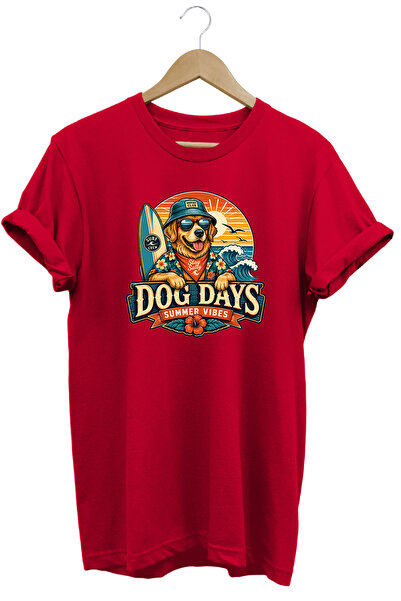 remonz تي شيرت Dog Days Summer Vibes للجنسين مطبوع عليه كلب ذو تصميم صيفي عاد...