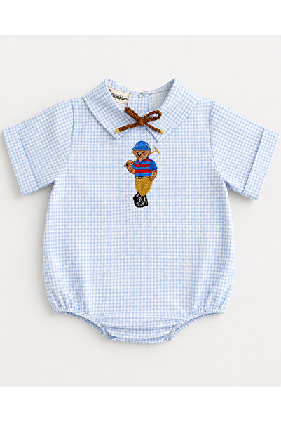 il mio bambino Handmade 100% Cotton Polo Bear Embroidered Party Baby Shirt