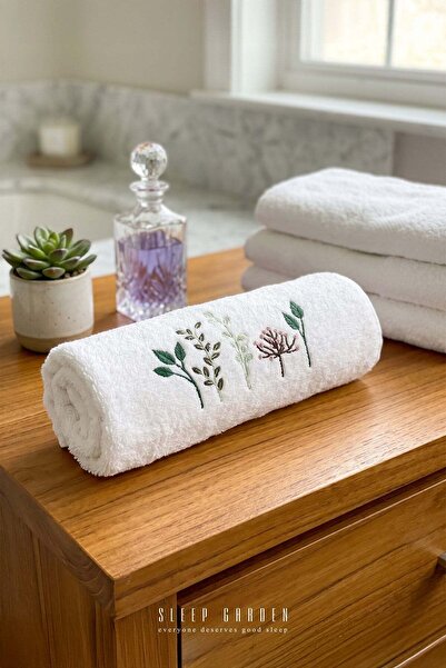Sleep Garden 100% Cotton Embroidered Design Leaf Pattern Hand and Face Towel ...