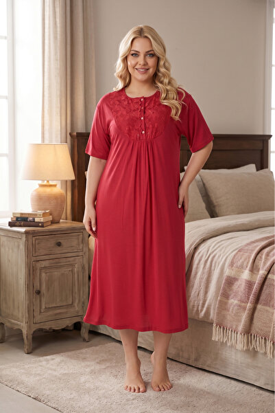 Lohussa New Season Red Crew Neck Buttoned Lace Detailed Special Design Summer...