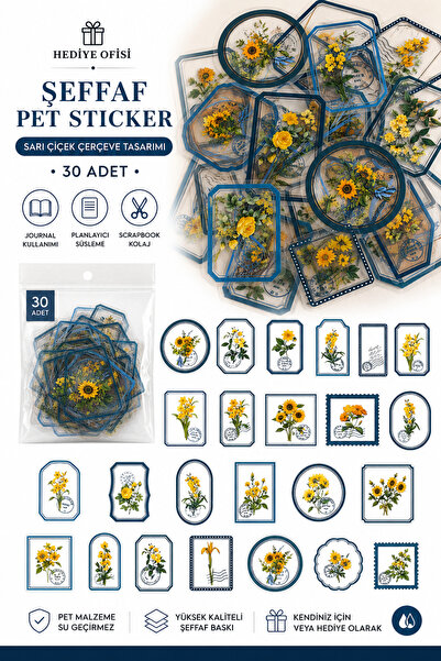 hediyeofisi 30'lu Mavi Çiçek Temalı Şeffaf PET Sticker Seti | Journal ve Scra...