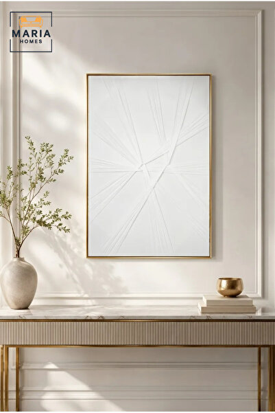MARIA HOMES Modern White Geometric Framed Wall Art – Minimalist Abstract Text...