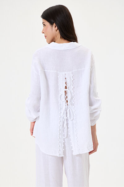 della moor Women's White Italian 100% Linen Lace Back Low-Cut Top and Bottom ...