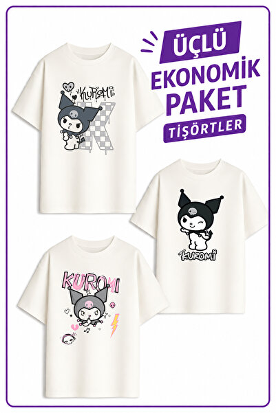 Belya Kids Wear Κοριτσίστικα μπλουζάκια 8 Kuro Design, οικονομικό πακέτο 3 τε...