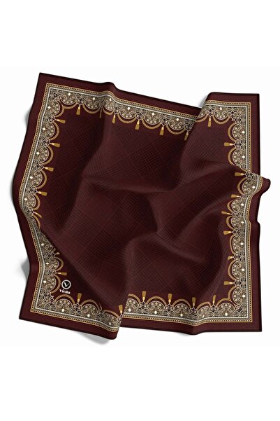 VİOLLA Twill Yumuşak Dokulu Kenar Motifi Şal Desenli Bordo Renkli 90x90 Eşarp...