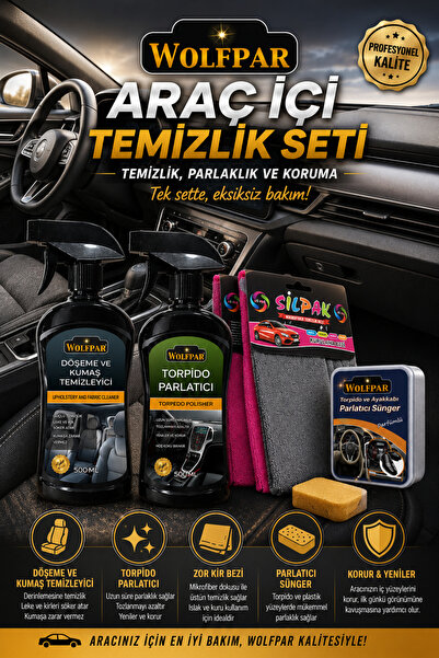 WOLFPAR Araç İçi Temizlik Seti – Döşeme, Torpido ve İç Mekan Bakım Seti