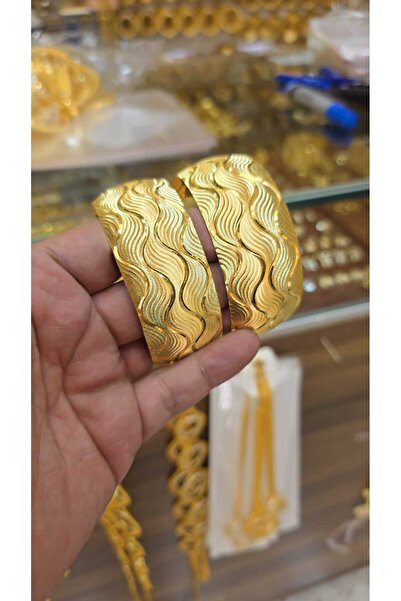 barisiva gold 22 AYAR ALTIN KAPLAMA 3 CM ENİNDE SU YOLU DESENLİ BİLEZİK 1 ADE...