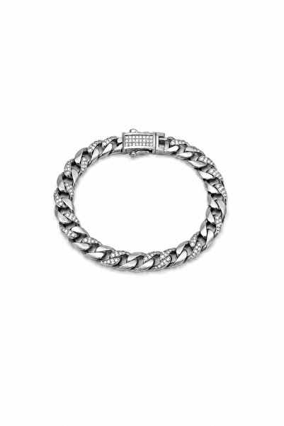 Balenbi Jewelry Kadın Taş Detaylı Gümüş Renk Kalın Gurmet Zincir Kararmaz Çel...