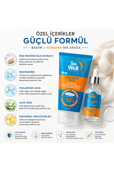 genelartp75 So well Leke Karşıtı Yüz İçin Güneş Kremi Spf 50+ Plus 75 ml + Hy...
