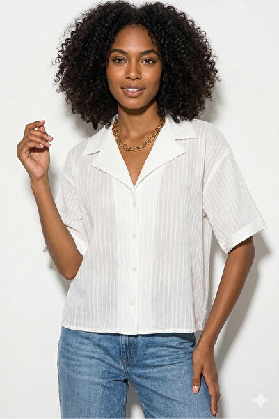Bold Icon Self-Stripe Textured Oversize Open Collar Shirt