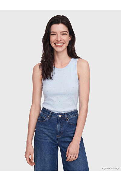 LC Waikiki Two Mt Shop Quality Oval Collar Stone Embellished Women's Tank Top