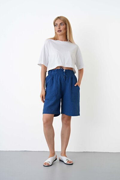 THE VOLER Muslin Shorts Women's High Waist Oversize Relaxed Cut Shorts with P...