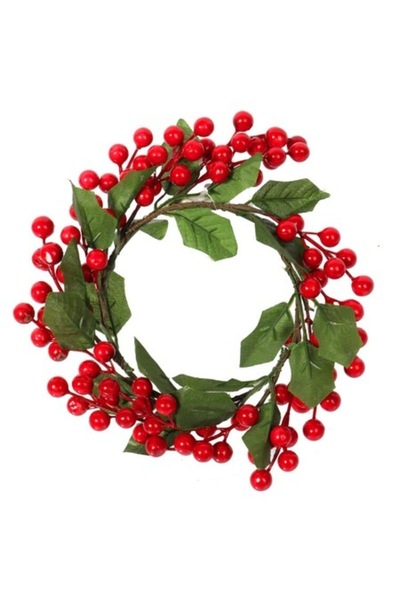 Goliat Coroniță de Crăciun, decorativă, cu fructe roșii și frunze verzi, 20 cm