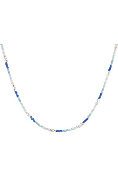 MINZA Wave Women's Necklace, 925 Sterling Silver, Beaded Chain Necklace, with...
