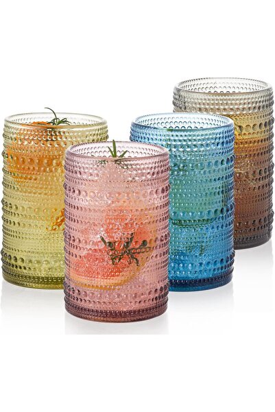 Generic POLIDREAM Vintage Glassware Set - 4pcs Multicolor 15.2oz Hobnail Drin...