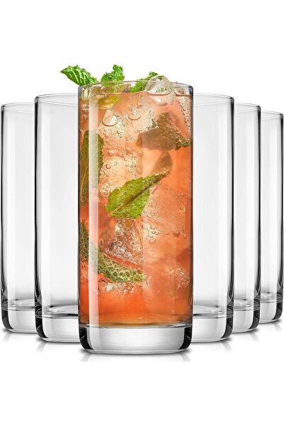 joyjolt Faye 13oz Highball Glasses, 6pc Tall Glass Sets. Lead-Free Crystal Dr...