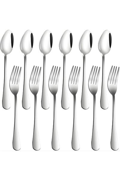 ECVV ® Set of 12, Stainless Steel Dinner Forks and Spoons Silverware Set, Hea...
