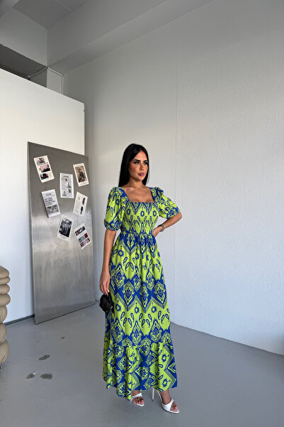 LİLA İSTANBUL Square Neck Ethnic Patterned Gipeli Summer Dress