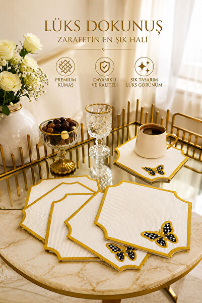 Mutfiko Set of 6 Premium Butterfly Embroidered Cocktail and Coffee Napkins