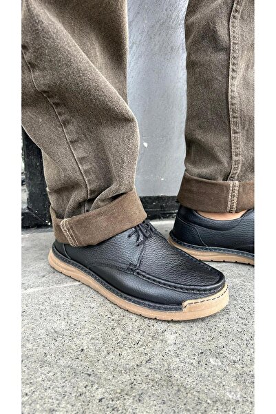 eforia 2607 Black Genuine Leather Full Orthopedic Casual Daily Men's Shoes