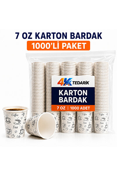 4K TEDARİK 7 Oz Karton Bardak 1000'li Paket | Sıcak ve Soğuk İçecekler İçin T...