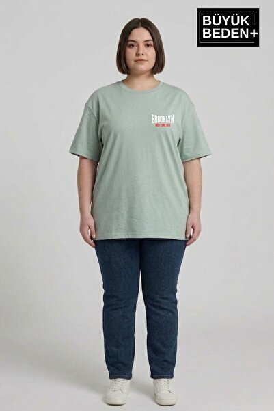 Superlife Süperlife Women's Large Size Brooklyn 1970 Printed 3Xl-6Xl Crew Nec...