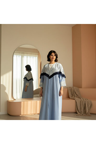 OEMS Summer Stylish Abaya in Sky Blue and Navy Colors