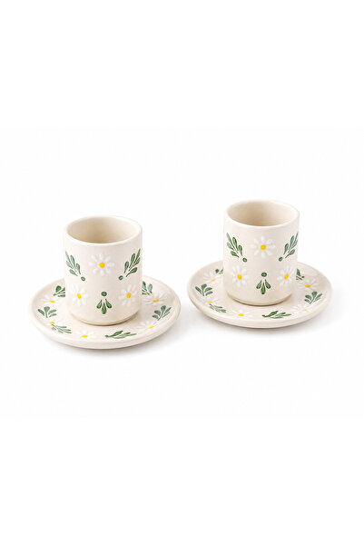 Aşkana Handmade Ceramic Turkish Coffee Cup Set, 2 Person-4 Piece Cup Set, 75 ml