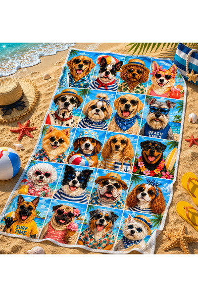 Piloji Cute Dogs Beach Towel 75X150 cm Digital Printed Summer Themed Sea Towel