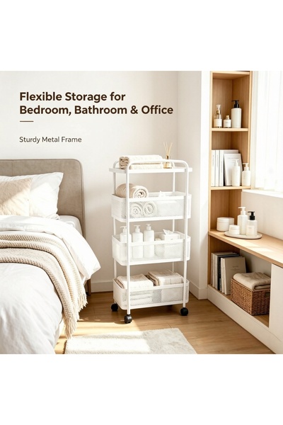 Bleco 4-tier narrow storage rack (35*13*80) cm. Durable and stand-alone desig...