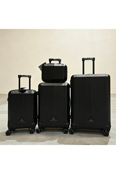 Bleco Matte Solid Black Vertical Strip Hard Shell Luggage 4-Piece Set (20/24/...