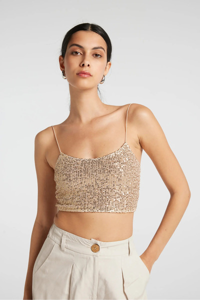 diğer1234 Ροζ Crop Top Με Παγιέτες — M