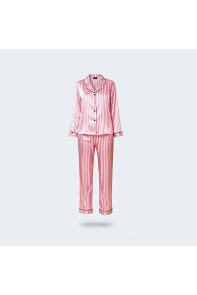 Generic Luxurious Striped Silky Satin Pajama Set – 2 Piece | Pants & Long Sle...