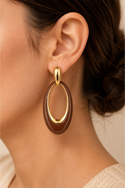 POYASE Coffee Tone Oval Design Earrings Stylish and Modern Women's Earrings