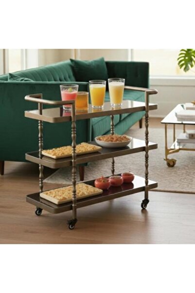 lmstabda Golden Serving Cart 3 Tiers Metallic Copper-Toned