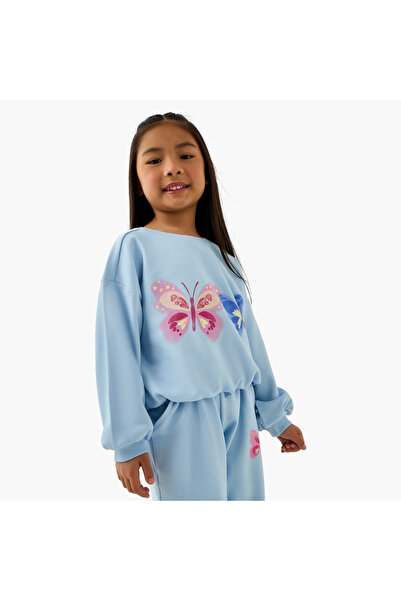 Juniors Butterfly Print Sweatshirt with Long Sleeves