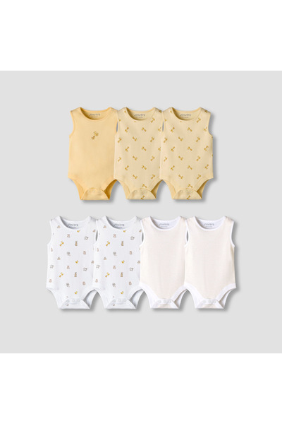Juniors Pack of 7 Round Neck Sleeveless Bodysuit with Assorted Design