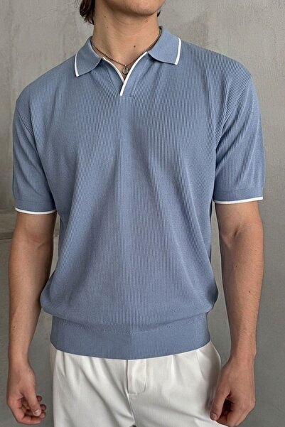 HYMAN Men's Oversized Brioche Knit Polo Collar T-Shirt