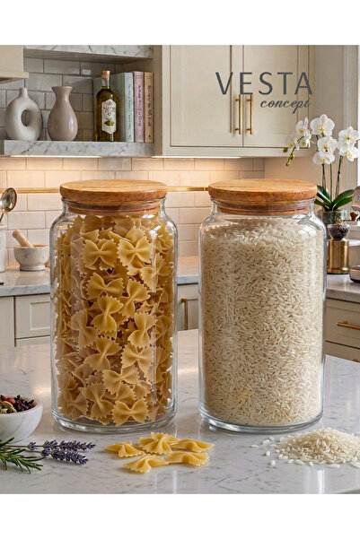 VESTA Concept Set of 3 Vacuum-Sealed Glass Food Storage Containers with Bambo...