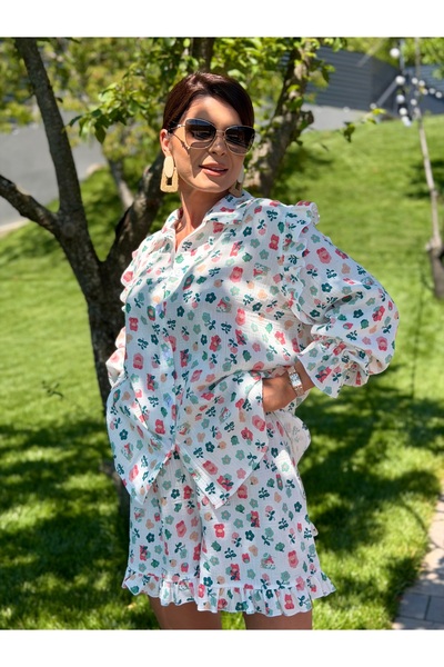 RAMONA BADESCU EXCLUSIVE Set Damă din Muselină cu Imprimeu Floral – Cămașă Ov...