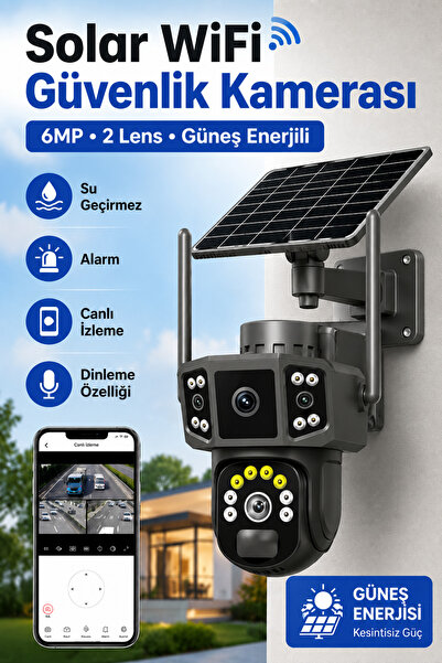 V380 Pro Solar WiFi Güvenlik Kamerası Güneş Enerjili 6MP Çift Lens Gece Görüş...
