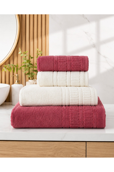 Newsevinç Ev Tekstili Cotton Boxed Bath Set 4 Piece Bath Towel and Hand Face ...