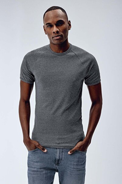Brix Men's Raglan Sleeve 100% Cotton T-Shirt 0534 Dark Gray Melange Color