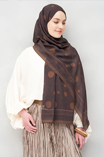 Madame Polo Large Polka Dot Pattern Italian Silk Shawl - Brown