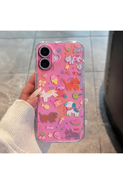 MustCase iPhone 16 Uyumlu Sevimli Köpek Desenli Telefon Kılıfı Şeffaf Kenarlı...